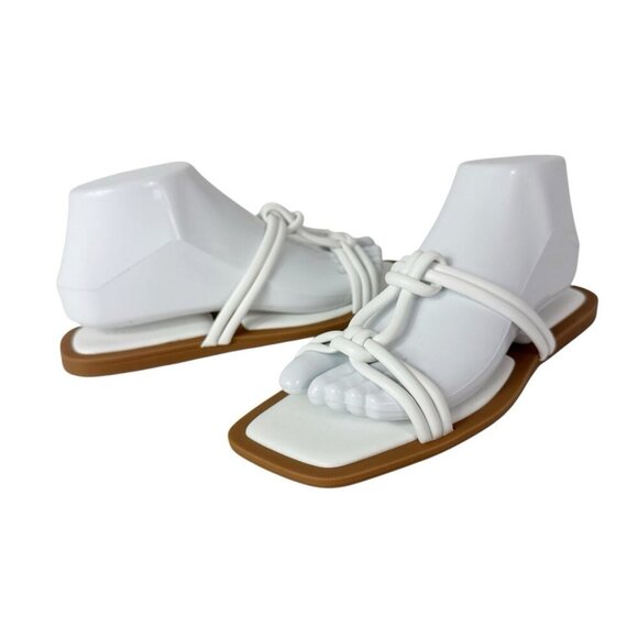 Azalea Wang Women's 8 Stetson White Slip On Square Toe Knot Sandals New 0188 - Picture 1 of 15